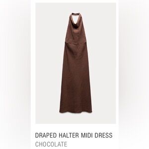 Zara Draped Halter Midi Dress - Chocolate Brown
